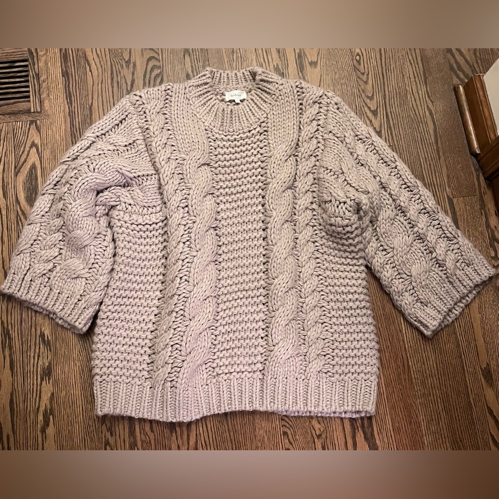 bohme Cable Knit Crew Sweater in Pale Mauve